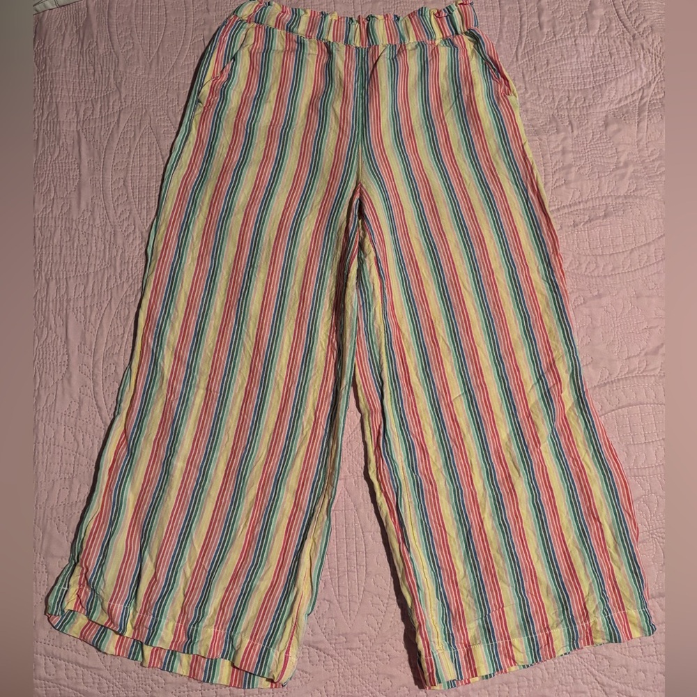 Ann Taylor LOFT Rainbow Linen Striped Pants